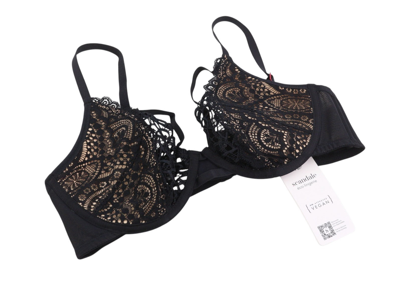 SCANDALE Plunge In Glamour Lace-Wired Women's Bra 85C Black Lace Cups