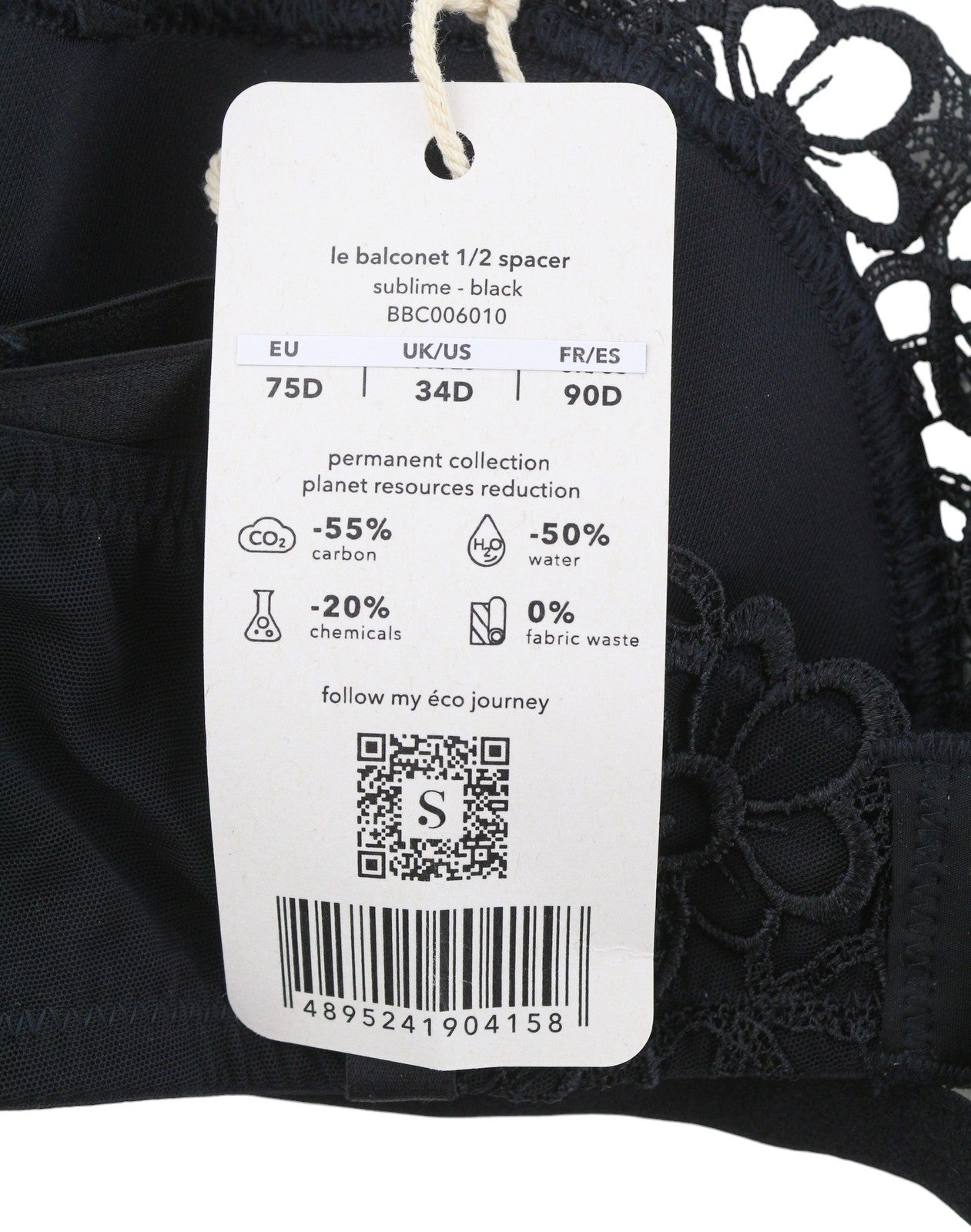 SCANDALE Le Balconet 1/2 Spacer Sublime-Black Women's Bra 75D Lace Trim