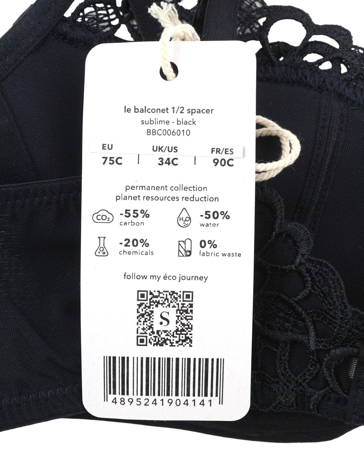 SCANDALE Le Balconet 1/2 Spacer Sublime-Black Women's Bra 75C Lace Trim