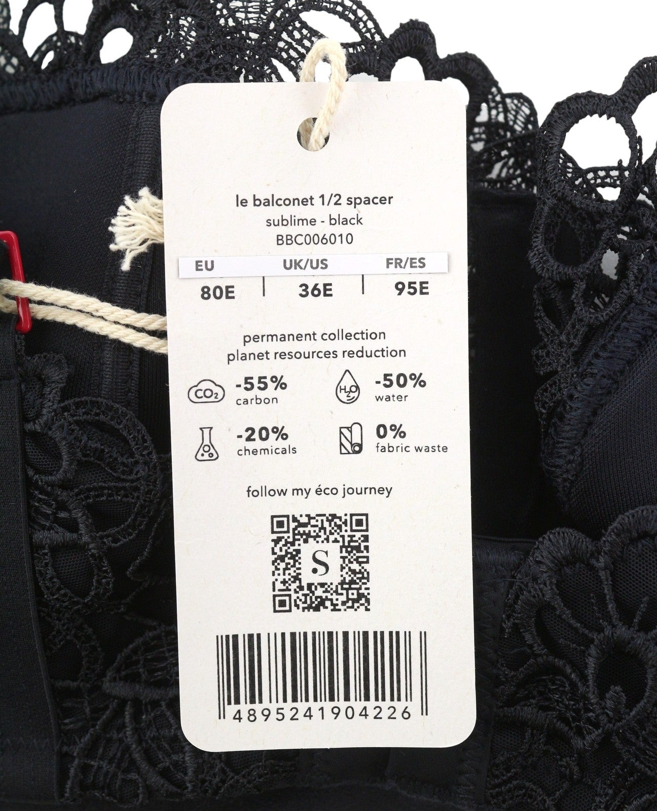 SCANDALE Le Balconet 1/2 Spacer Sublime-Black Women's Bra 80E Lace Detail