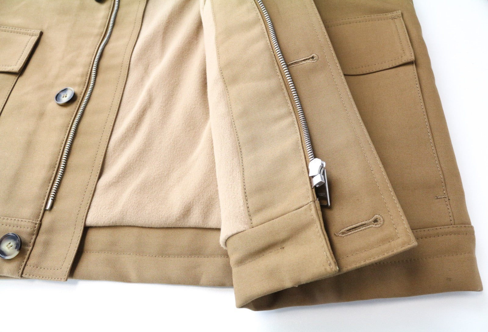 SANDRO Men Jacket L Camel Brown Pure Cotton Hooded Casual Single-Breasted