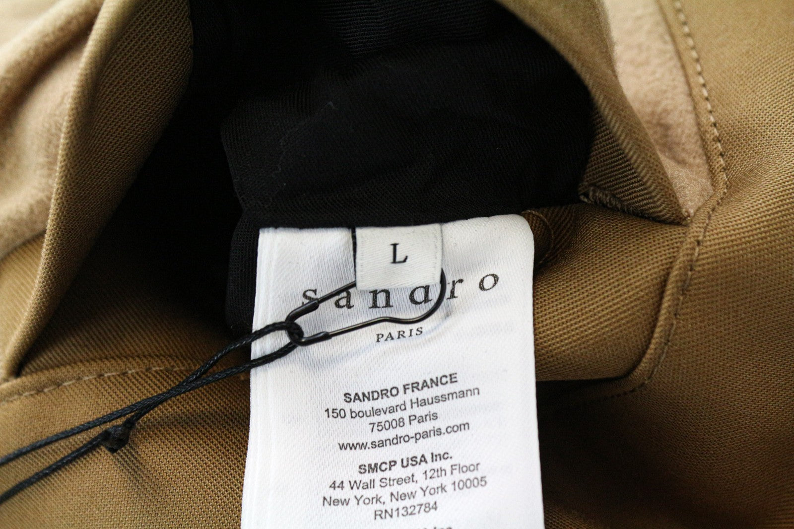 SANDRO Men Jacket L Camel Brown Pure Cotton Hooded Casual Single-Breasted