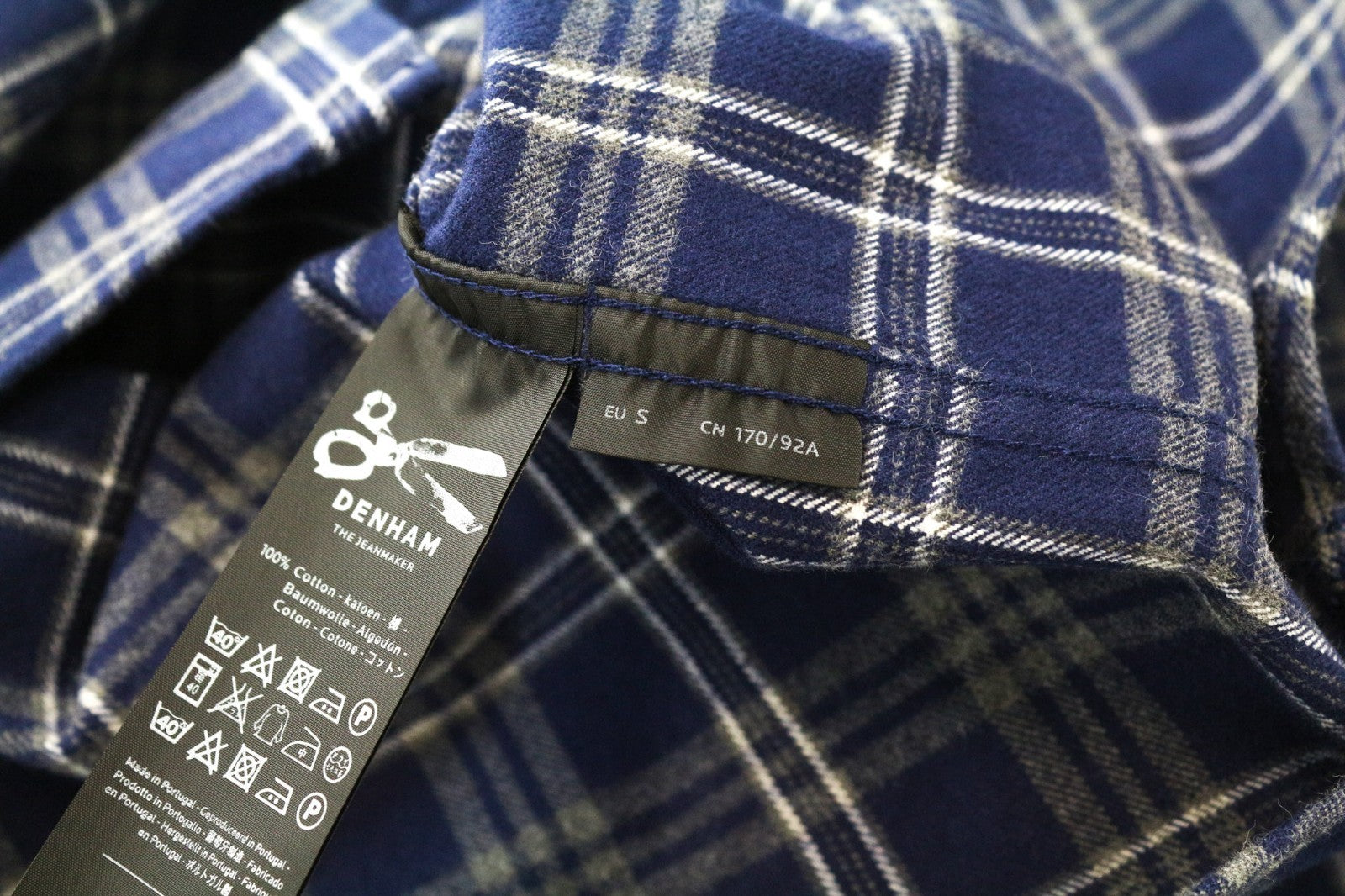 DENHAM Pocket Men Shirt S Blue Flannel-Like Cotton Tartan Check Button-Down