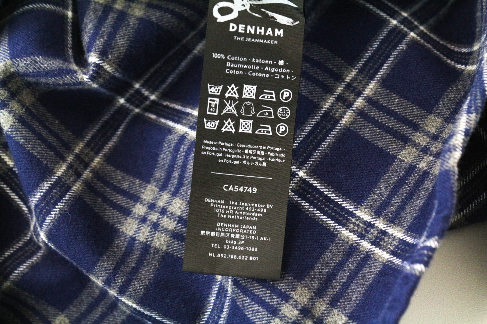 DENHAM Pocket Men Shirt S Blue Flannel-Like Cotton Tartan Check Button-Down