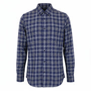 DENHAM Pocket Men Shirt S Tartan Check Print Navy Blue Flannel-Like Button-Down