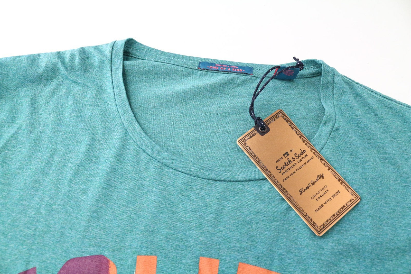 SCOTCH & SODA Men T-Shirt 2XL Seafoam-Green-Like Melange Cotton Crew Neck Logo