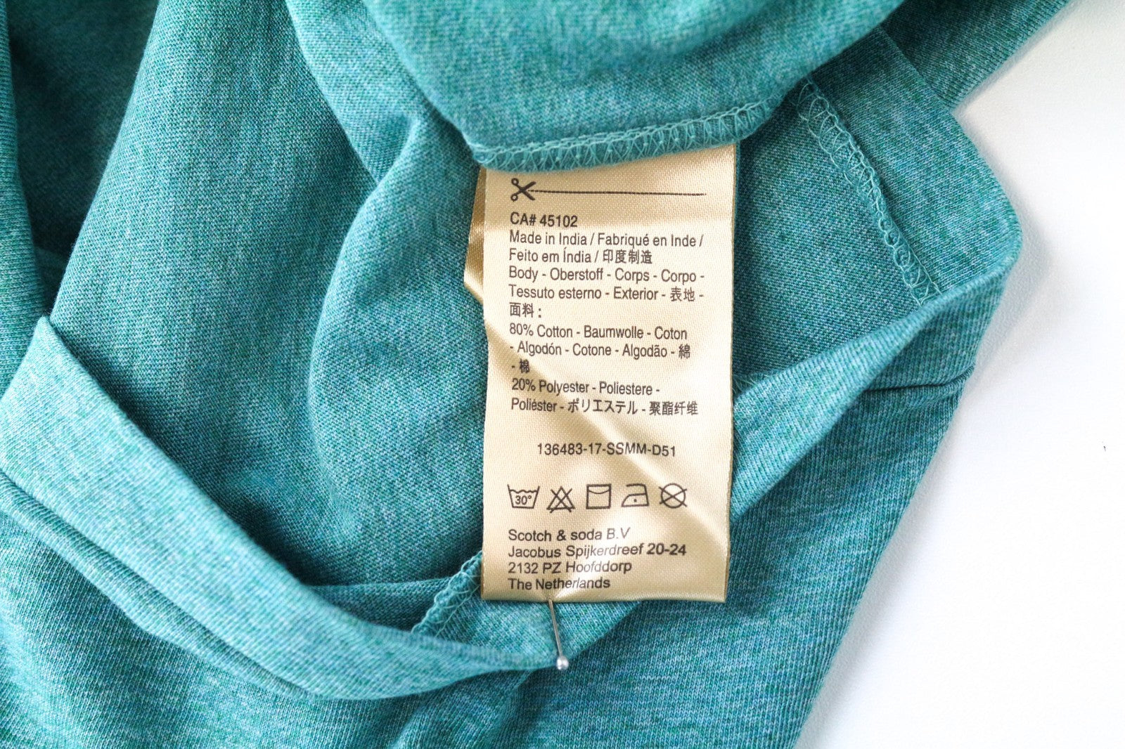 SCOTCH & SODA Men T-Shirt 2XL Seafoam-Green-Like Melange Cotton Crew Neck Logo