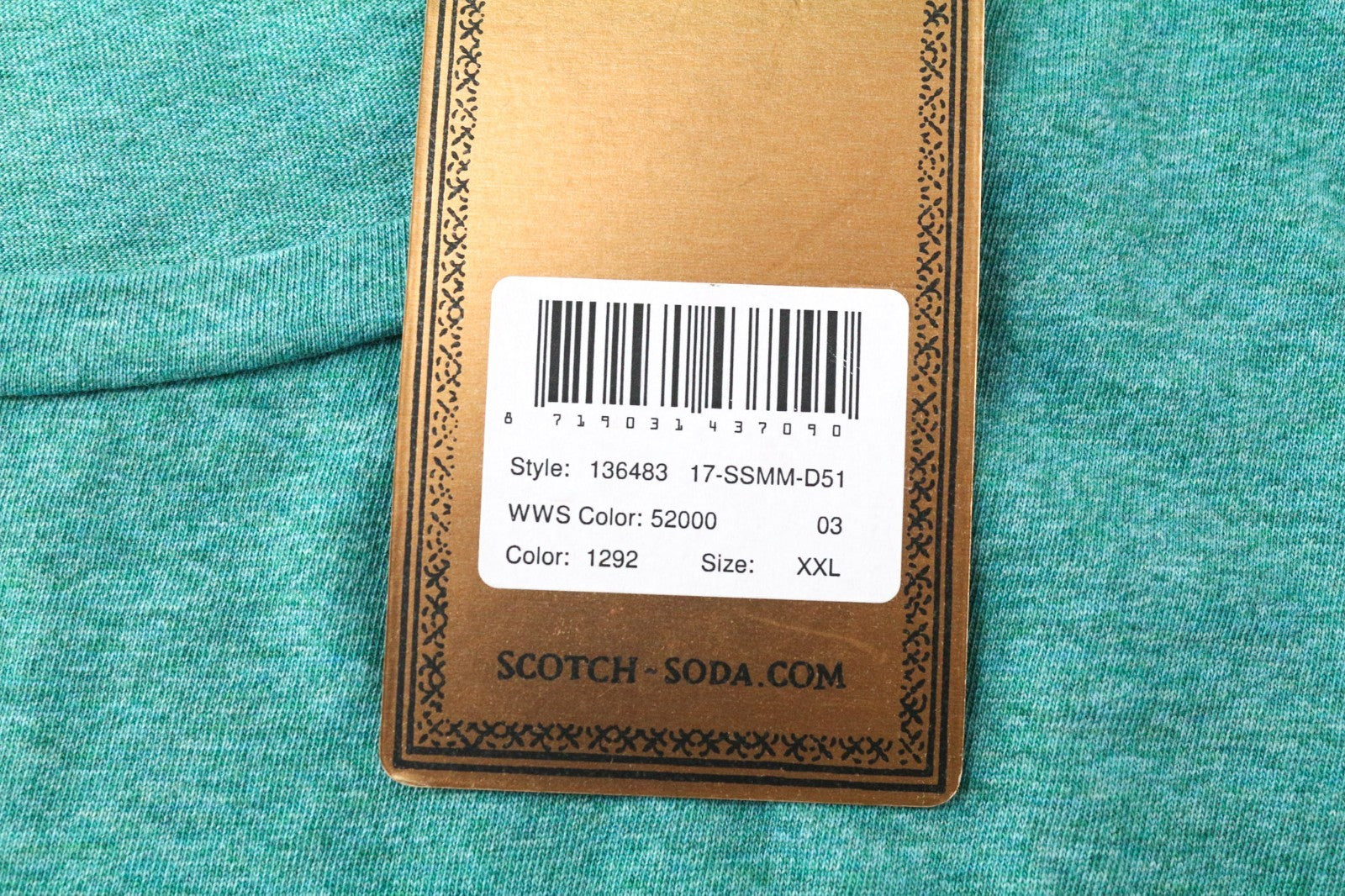 SCOTCH & SODA Men T-Shirt 2XL Seafoam-Green-Like Melange Cotton Crew Neck Logo