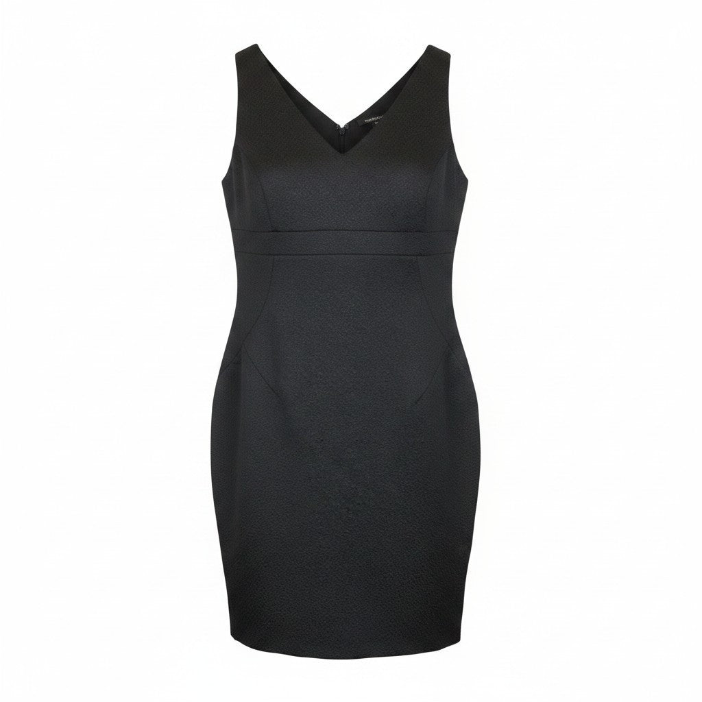 STEFANEL Women Dress EU34 Black Sleeveless V-Neck Textured Bodycon Short Classic
