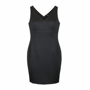 STEFANEL Women Dress EU34 Black Sleeveless V-Neck Textured Bodycon Short Classic