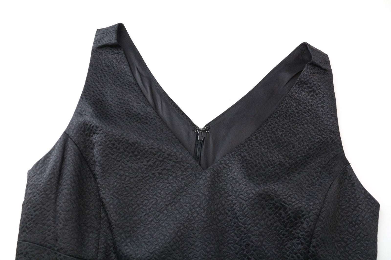 STEFANEL Women Dress EU34 Black Sleeveless V-Neck Textured Bodycon Short Classic