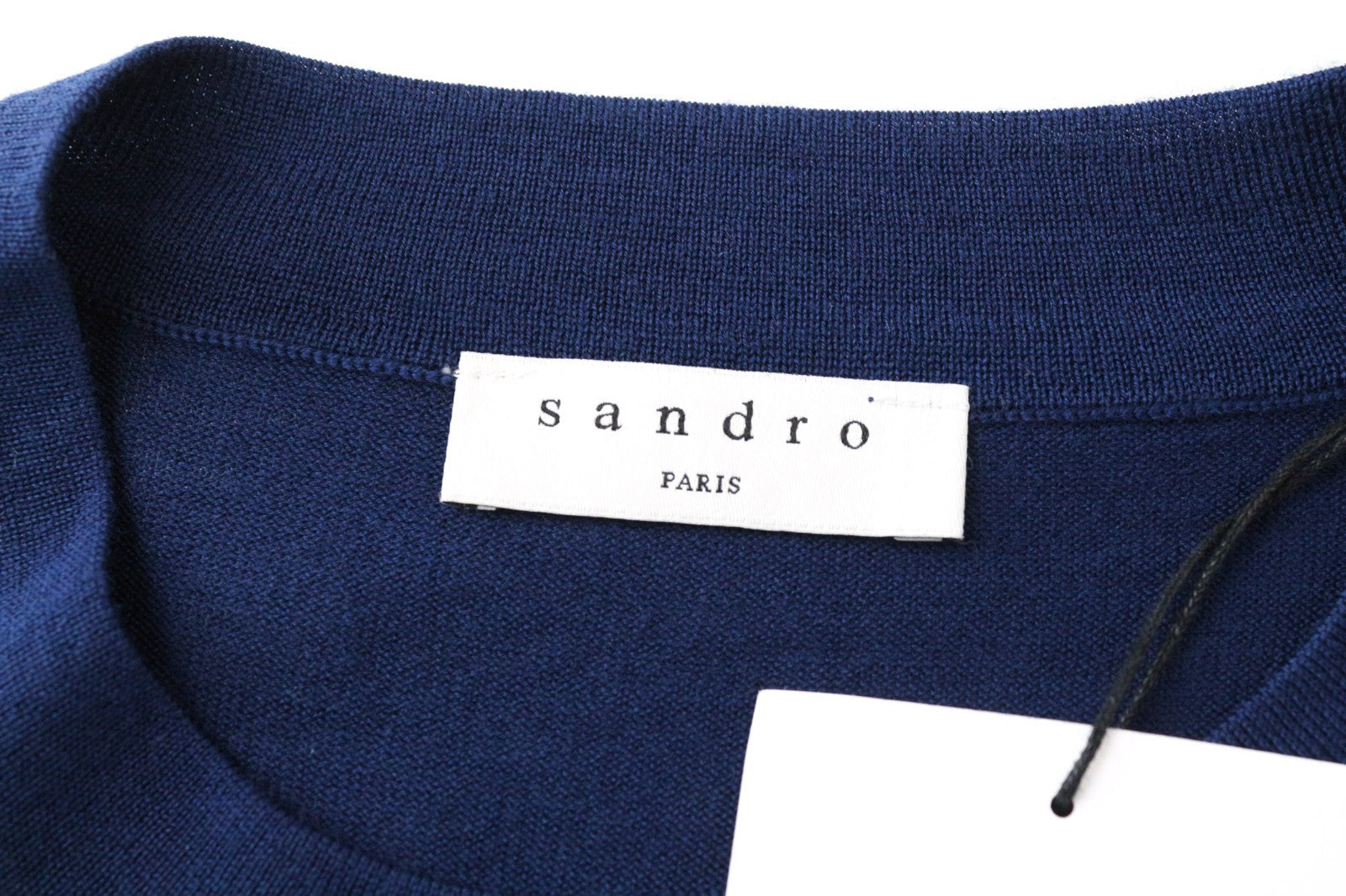 SANDRO Men Jumper XS Nay Blue Slim Sweater Crew Neck Tight-Knitted Pure Wool