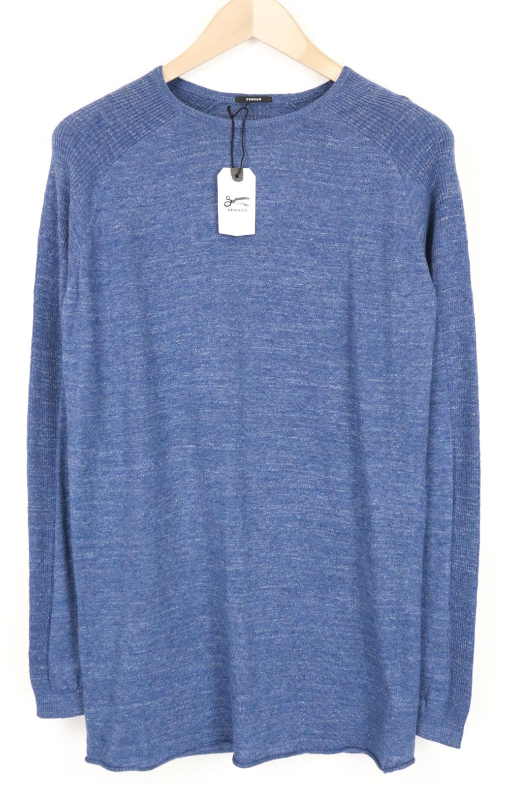 DENHAM Carver Men Jumper XS Blue Marl Sweater Crew Neck Melange Knit Cotton