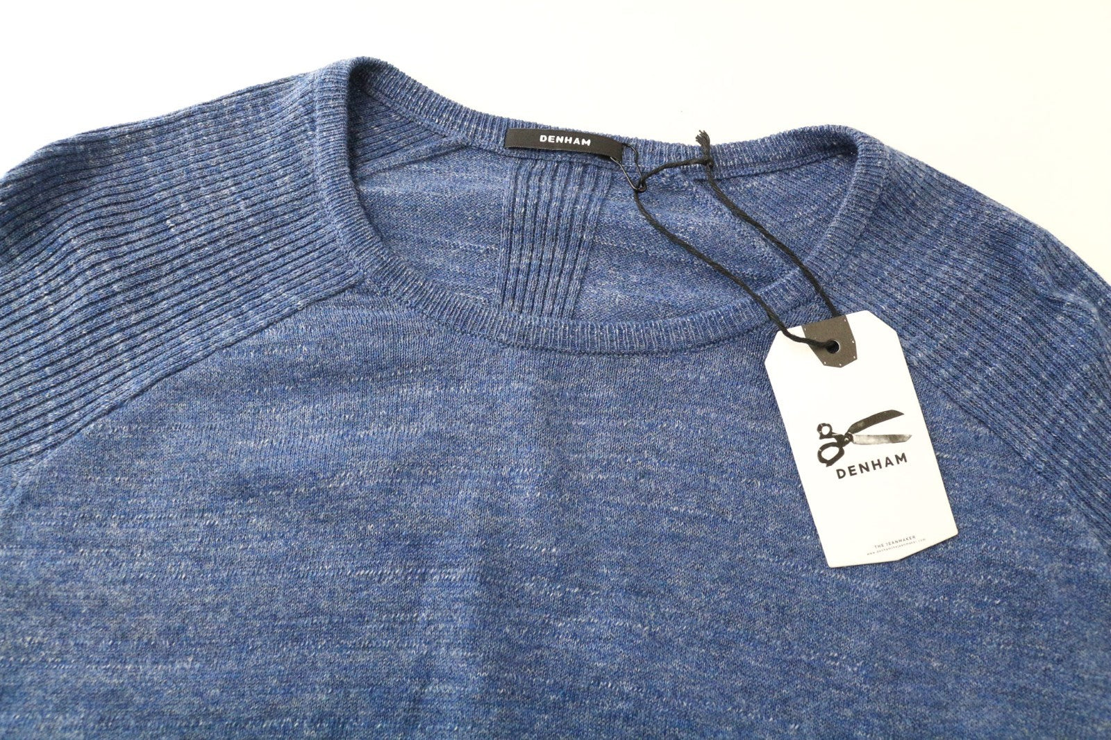 DENHAM Carver Men Jumper XS Blue Marl Sweater Crew Neck Melange Knit Cotton
