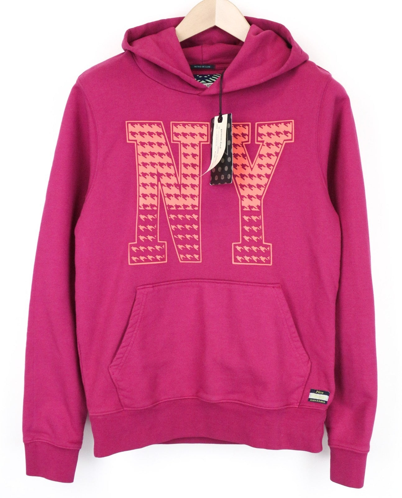 SCOTCH & SODA Men Sweatshirt S Purple Pink Graphic Jersey Hoodie Garment-Dyed