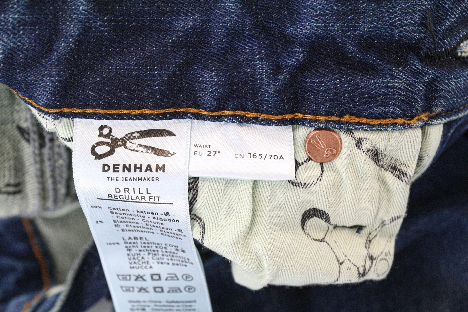 DENHAM Drill Men Jeans W27/L32 Blue Slim Tapered Fit Classic Buttoned Stretch