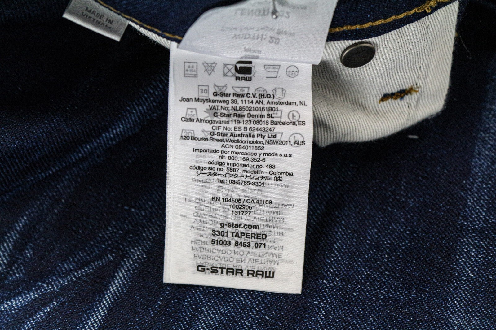 G-STAR RAW Men Jeans W28/L32 Dark Blue Tapered Fit Buttoned Stretch Whiskered