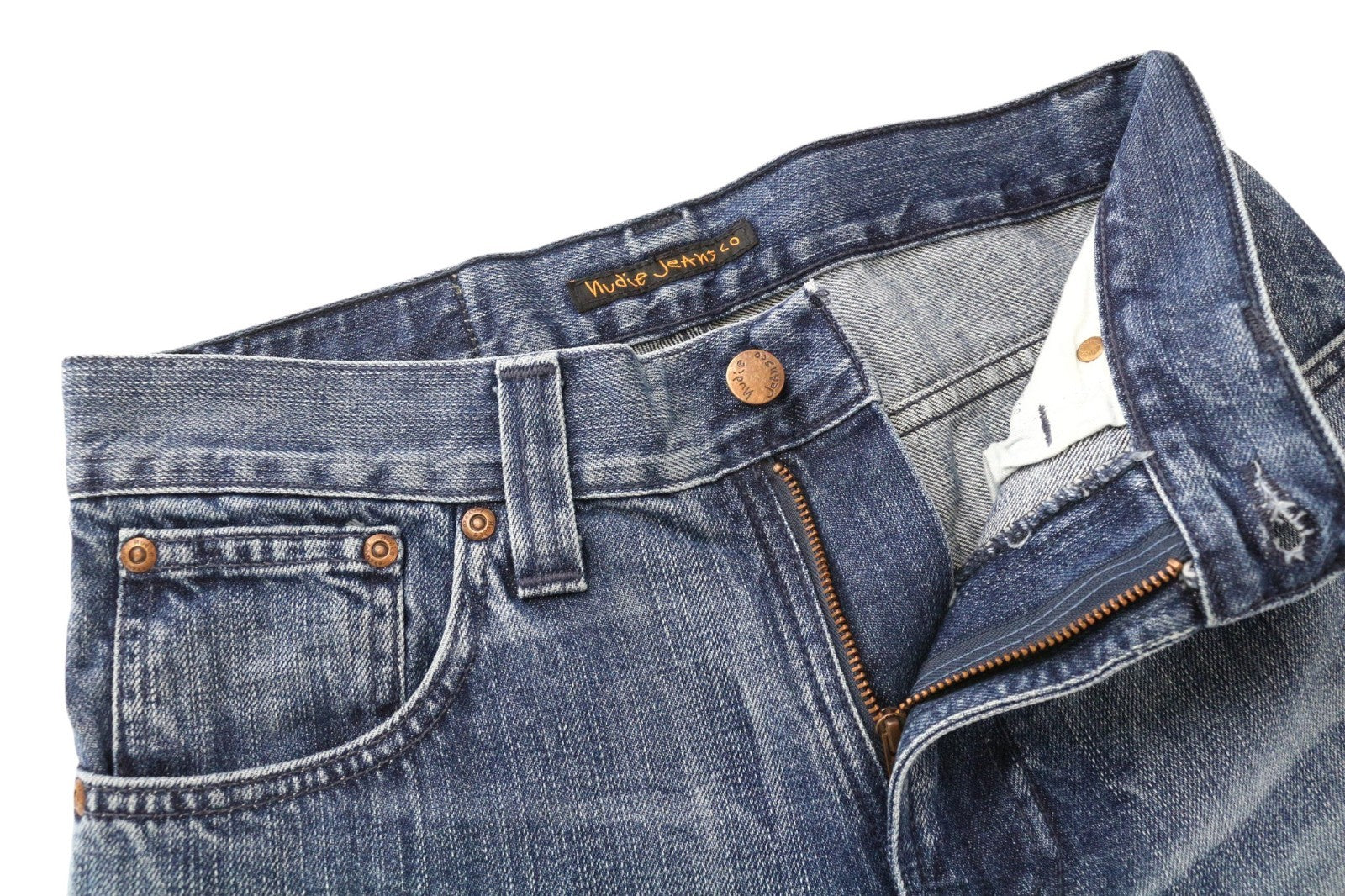 NUDIE JEANS Slim Jim Men Jeans W30/L32 Mid Blue Non-Stretch Cotton Zippered
