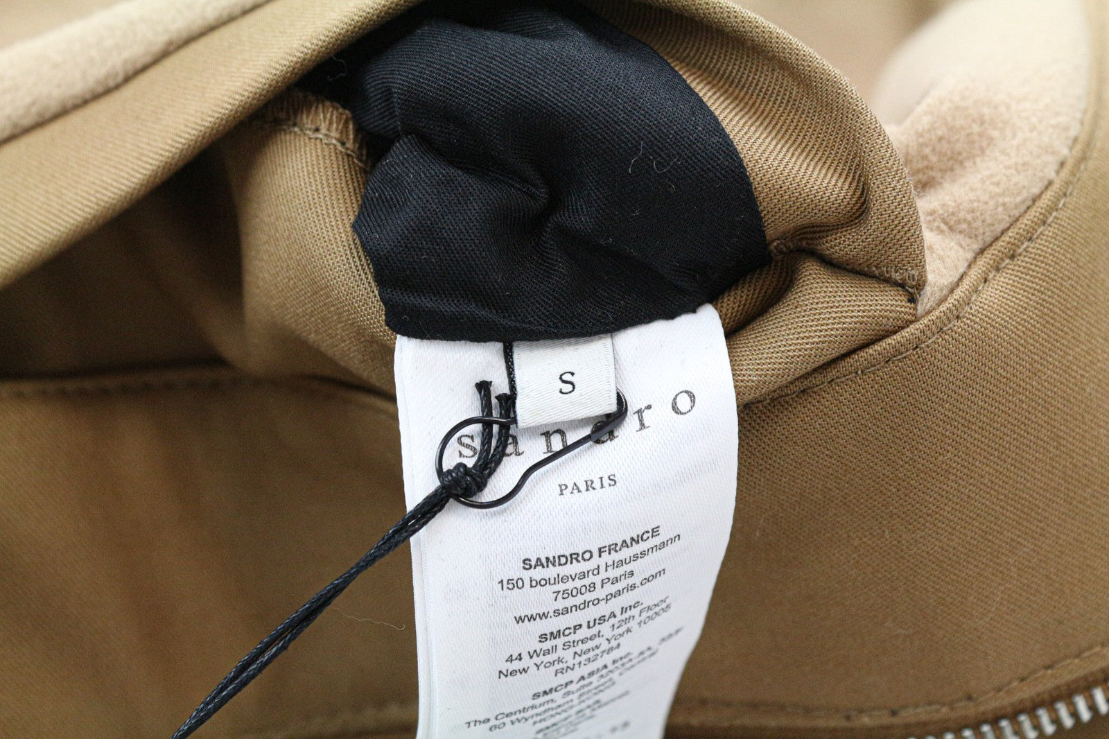 SANDRO Men Jacket S Camel Brown Hooded Parka Deck Pure Cotton Lined Classic