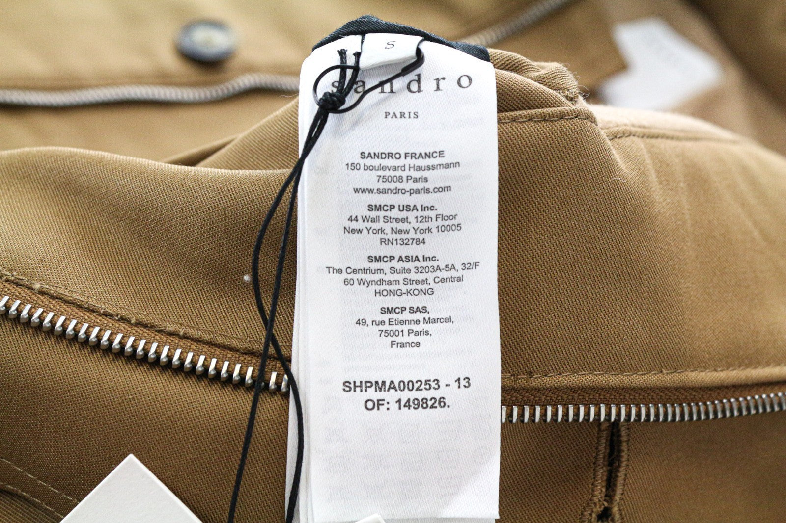 SANDRO Men Jacket S Camel Brown Hooded Parka Deck Pure Cotton Lined Classic