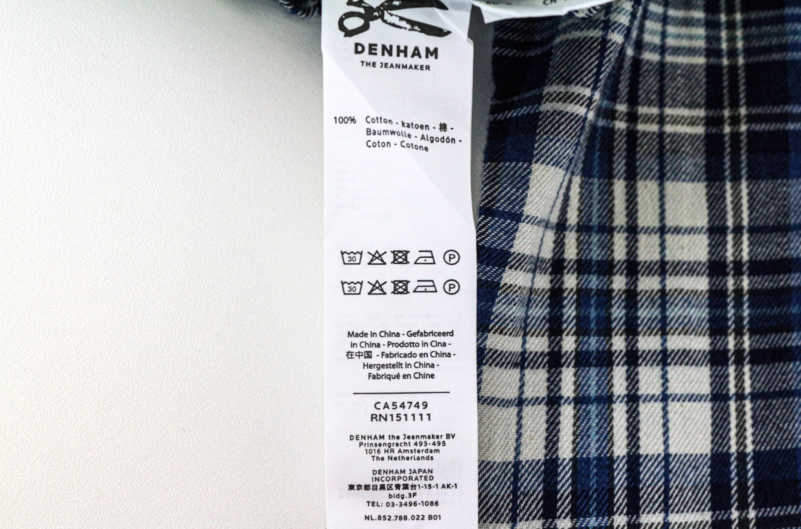 DENHAM Edged Men Shirt S Blue Tartan Check Print Melange Pure Cotton Classic