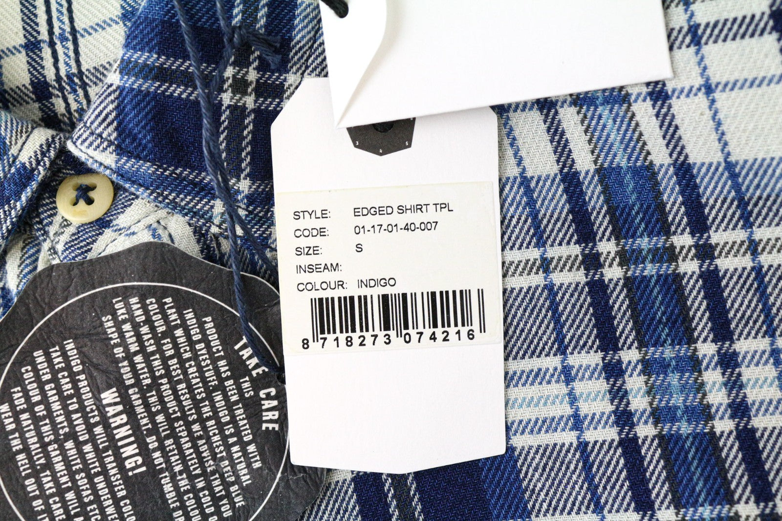 DENHAM Edged Men Shirt S Blue Tartan Check Print Melange Pure Cotton Classic