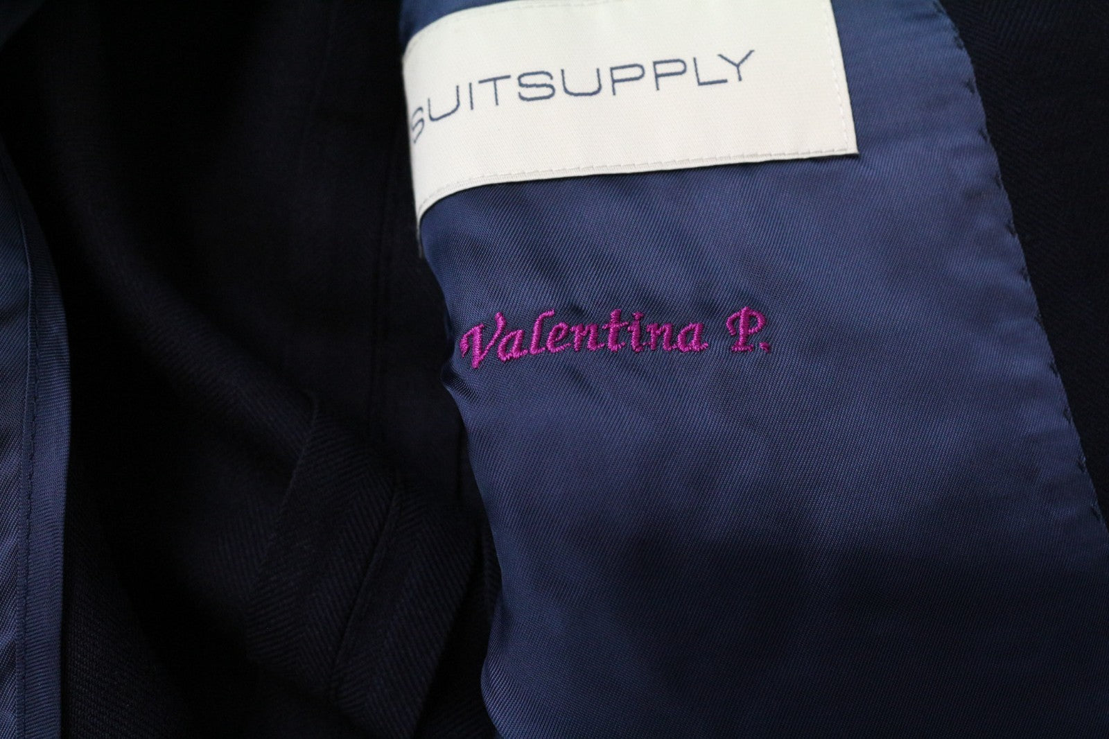 SUITSUPPLY La Spalla Men Suit UK32R Blue 2Pc Two-Row Wool Silk Linen Herringbone