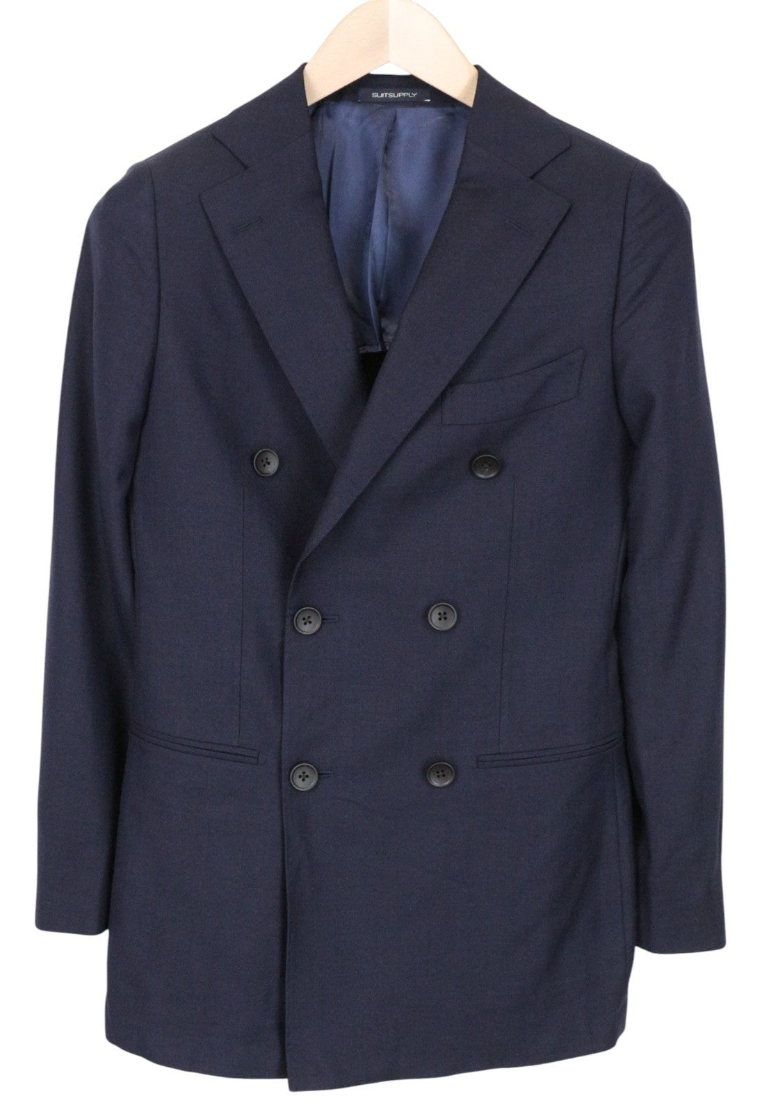 SUITSUPPLY La Spalla Men Suit UK32R Blue 2Pc Two-Row Wool Silk Linen Herringbone