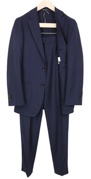 SUITSUPPLY Havana Patch Men Suit UK34R Blue 2-Piece Slim Wool Stretch Unlined