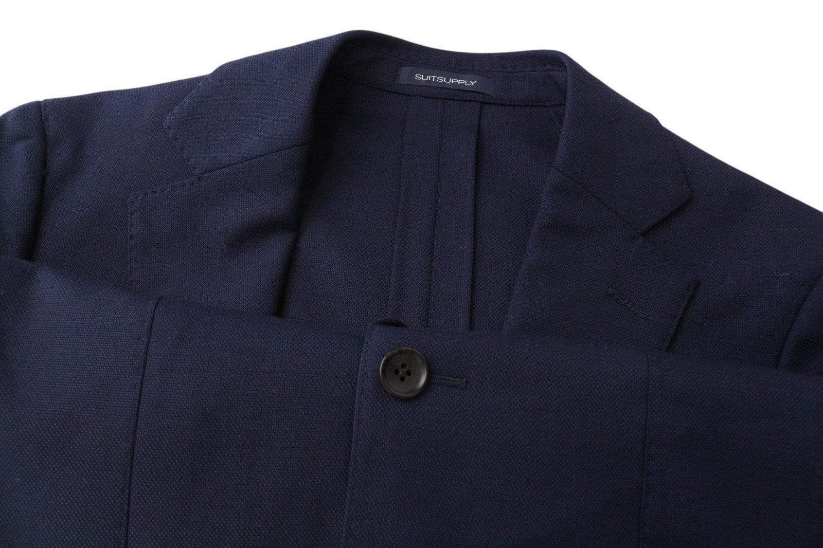 SUITSUPPLY Havana Patch Men Suit UK34R Blue 2-Piece Slim Wool Stretch Unlined