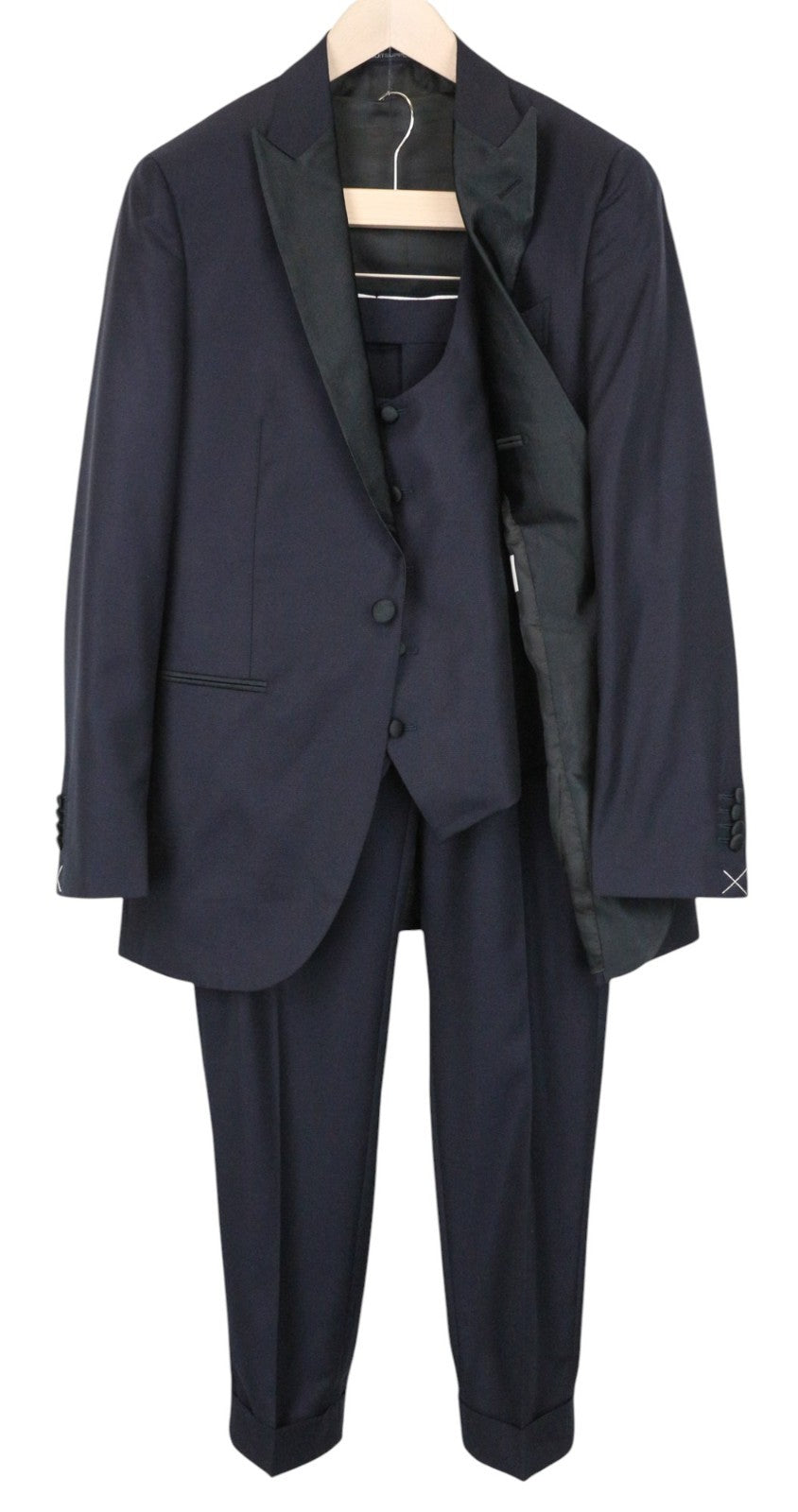 SUITSUPPLY La Spalla Men Suit UK36R Wool S130s Tuxedo Navy Blue 3-Piece Slim