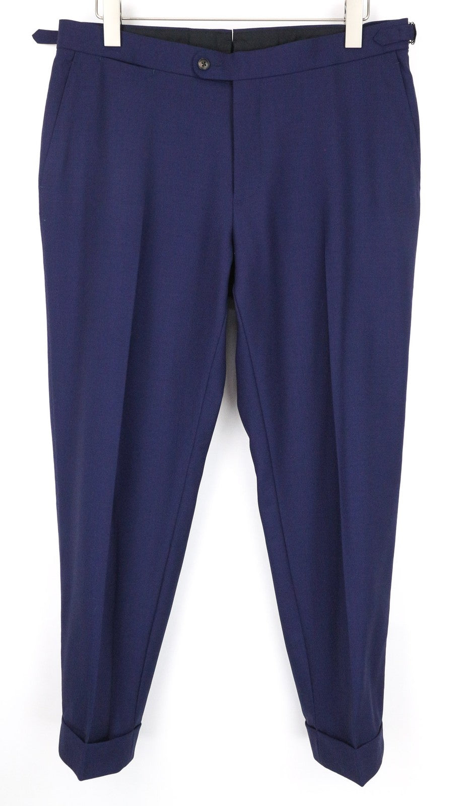 SUITSUPPLY Brescia Men Trousers UK42R Navy Blue Slim Melange Pure Wool Turn-Up
