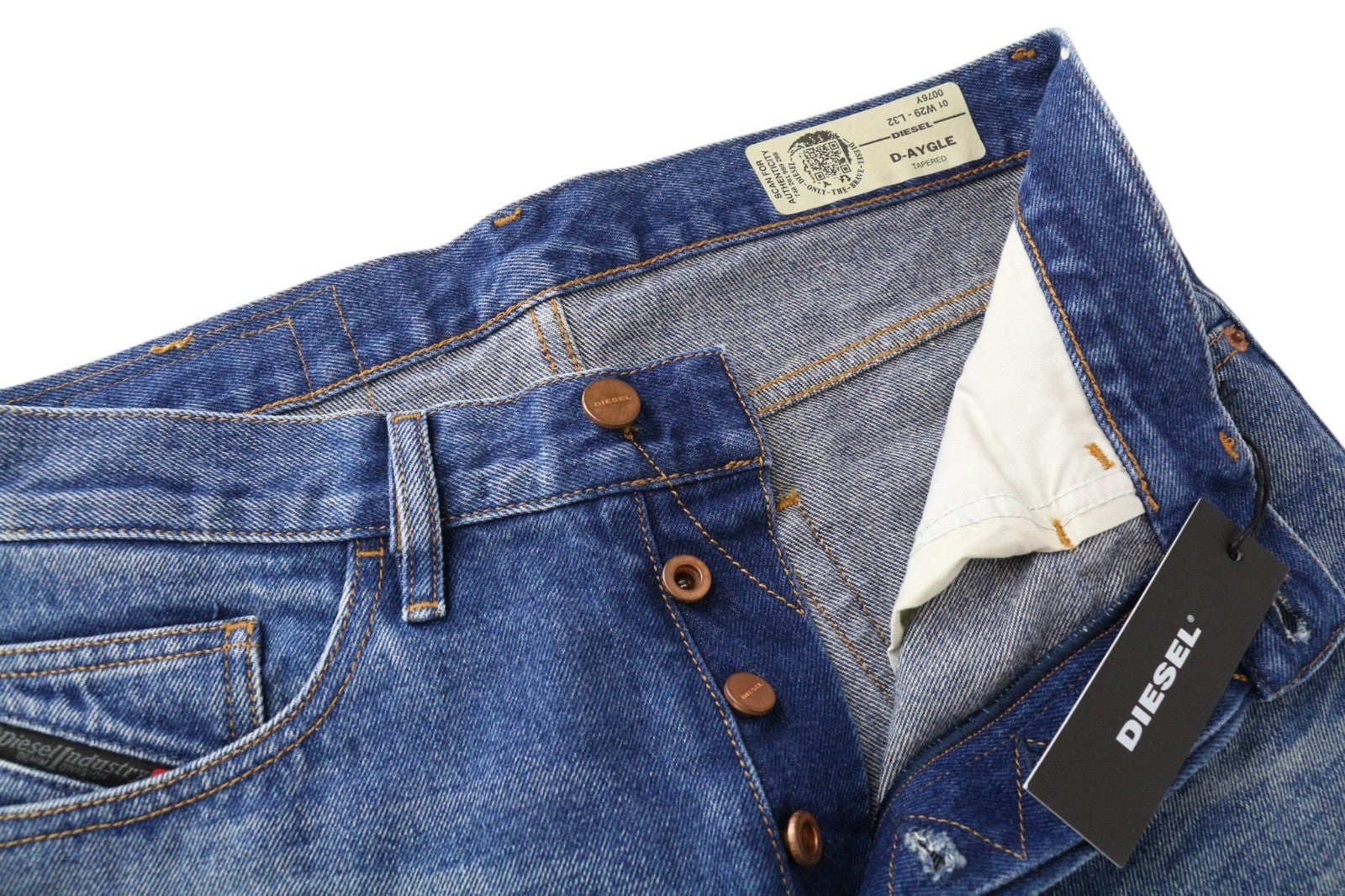 DIESEL D-Aygle 0076Y Men Jeans W29/L32 Blue Tapered Fit Non-Stretch Buttoned