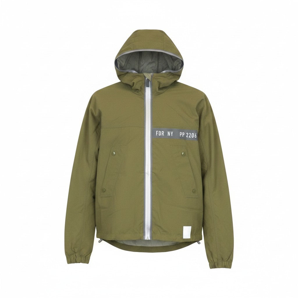 REPLAY Men Jacket L Green Hooded Full Zip Up Classic Windbreaker Taped Seams