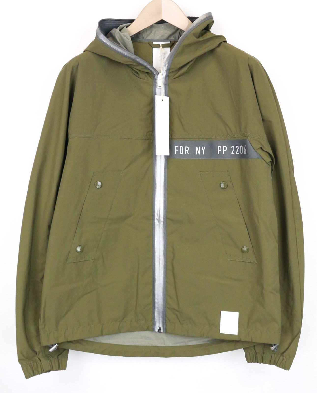REPLAY Men Jacket L Green Hooded Full Zip Up Classic Windbreaker Taped Seams