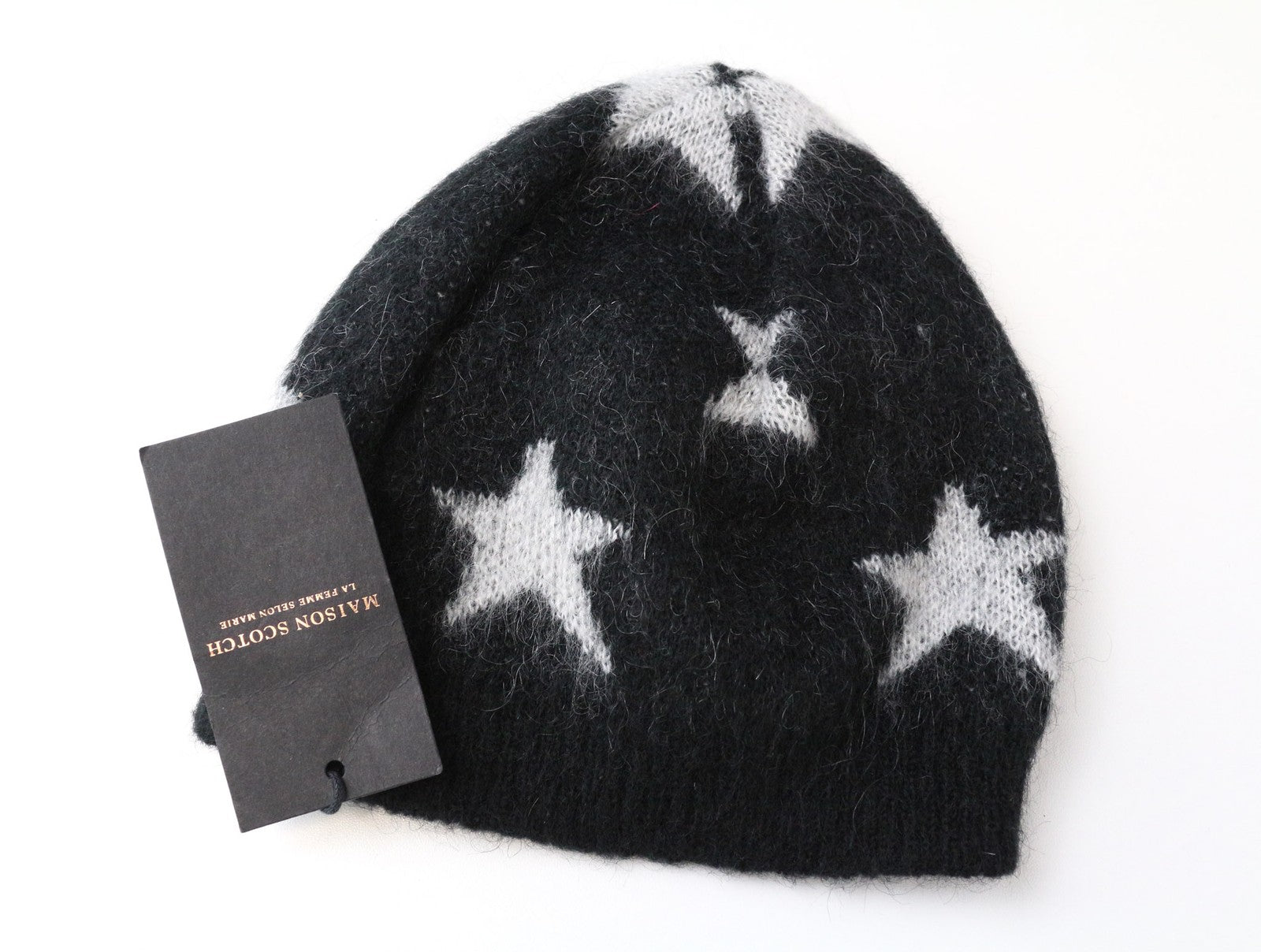 MAISON SCOTCH Women Hat One Size Off-White Beanie 2-Pack Wool Mohair Stars Knit