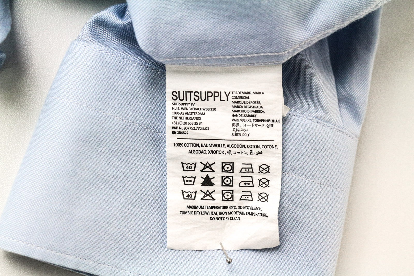 SUITSUPPLY Men Shirt 45L/17 3/4L Slim Pure Cotton Blue Long Sleeved Classic