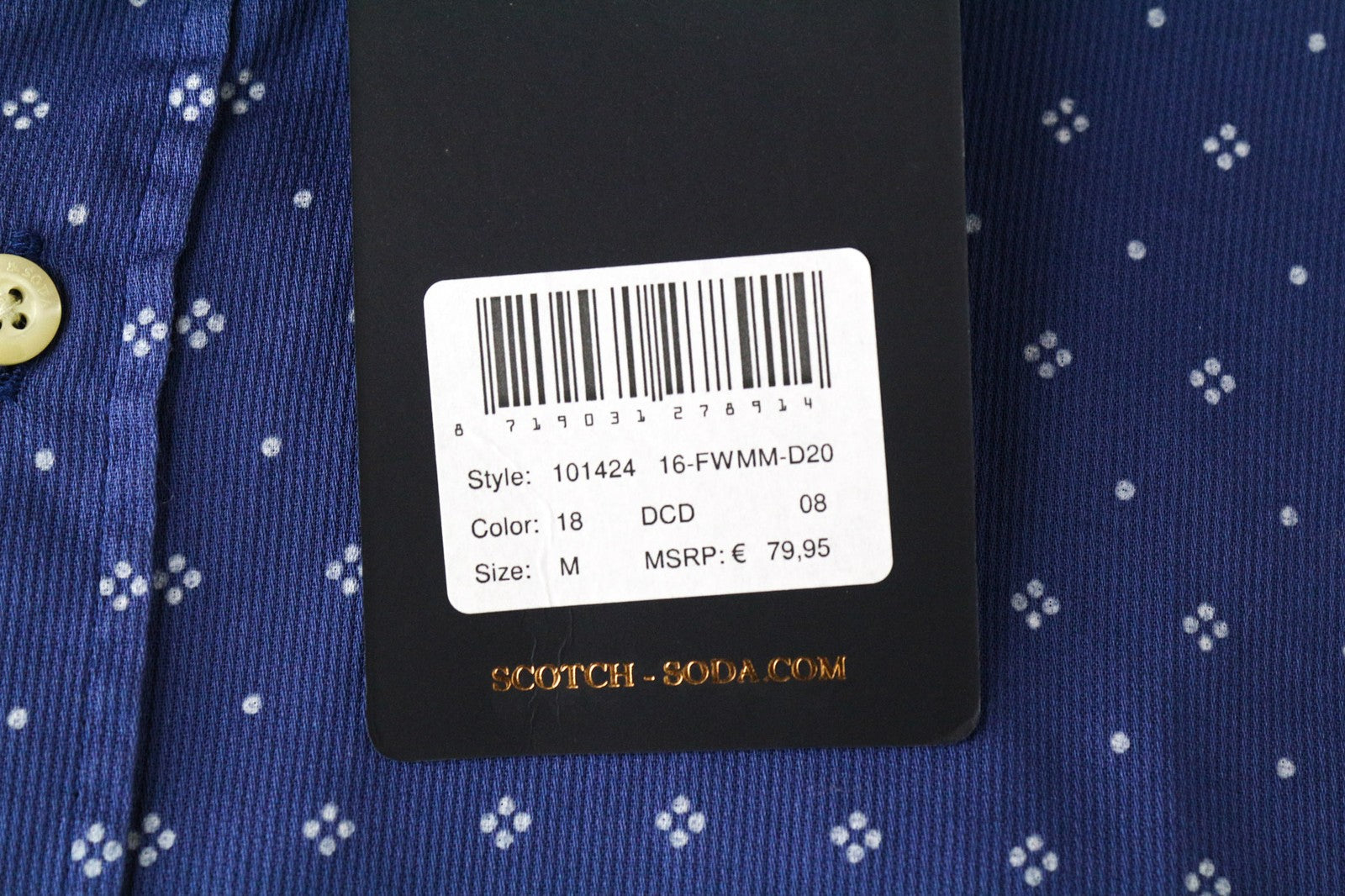 SCOTCH & SODA Ams Couture Men Shirt M Blue Pure Cotton Patterned Long Sleeved