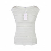 BIANCOGHIACCO Women T-Shirt L Silver Cotton Blend See-Through Knitted Sleeveless