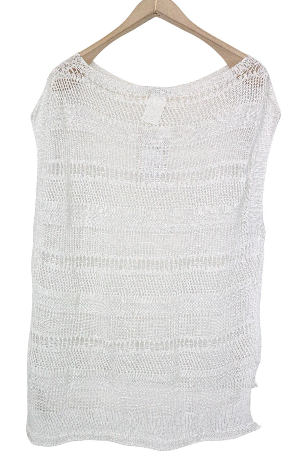 BIANCOGHIACCO Women T-Shirt L Silver Cotton Blend See-Through Knitted Sleeveless