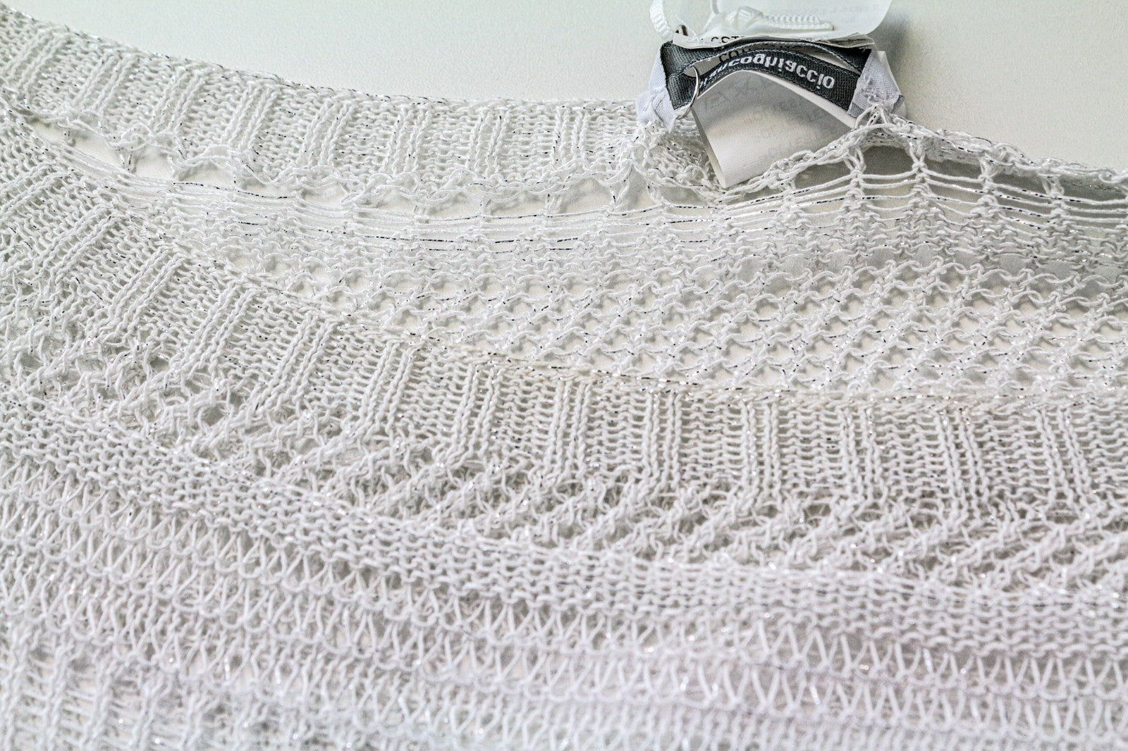 BIANCOGHIACCO Women T-Shirt L Silver Cotton Blend See-Through Knitted Sleeveless