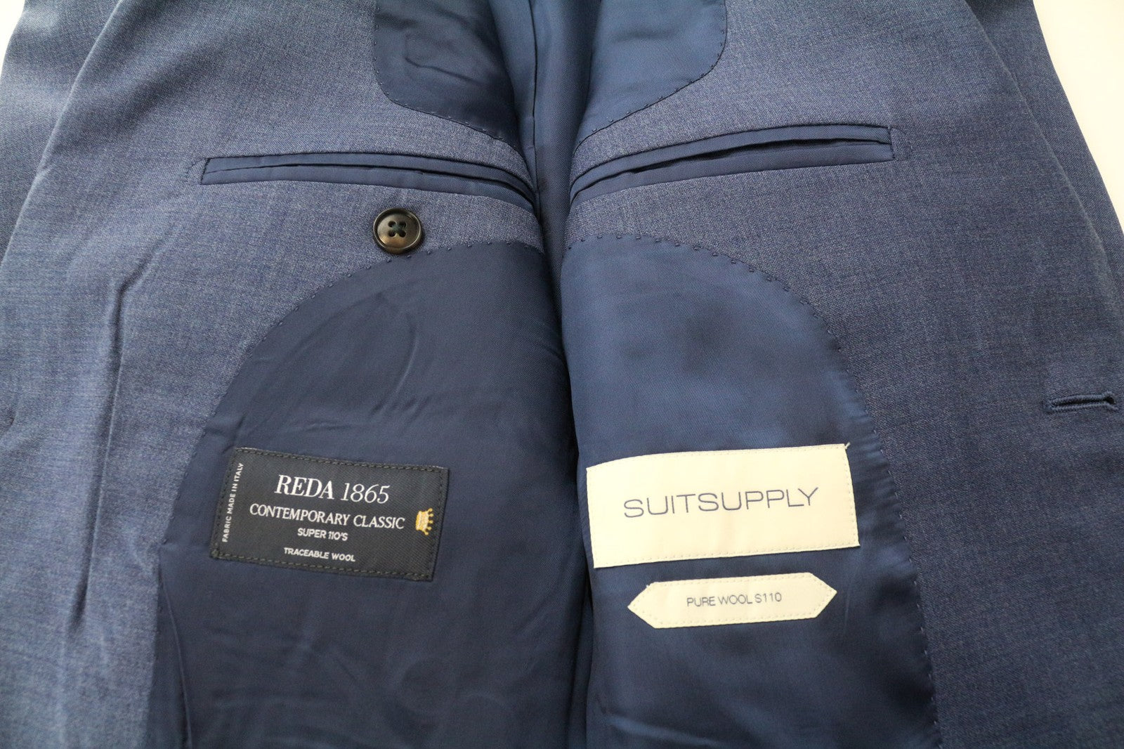 SUITSUPPLY Napoli Men Suit UK34R Pure Wool Super 110's Blue Lined 2 Piece