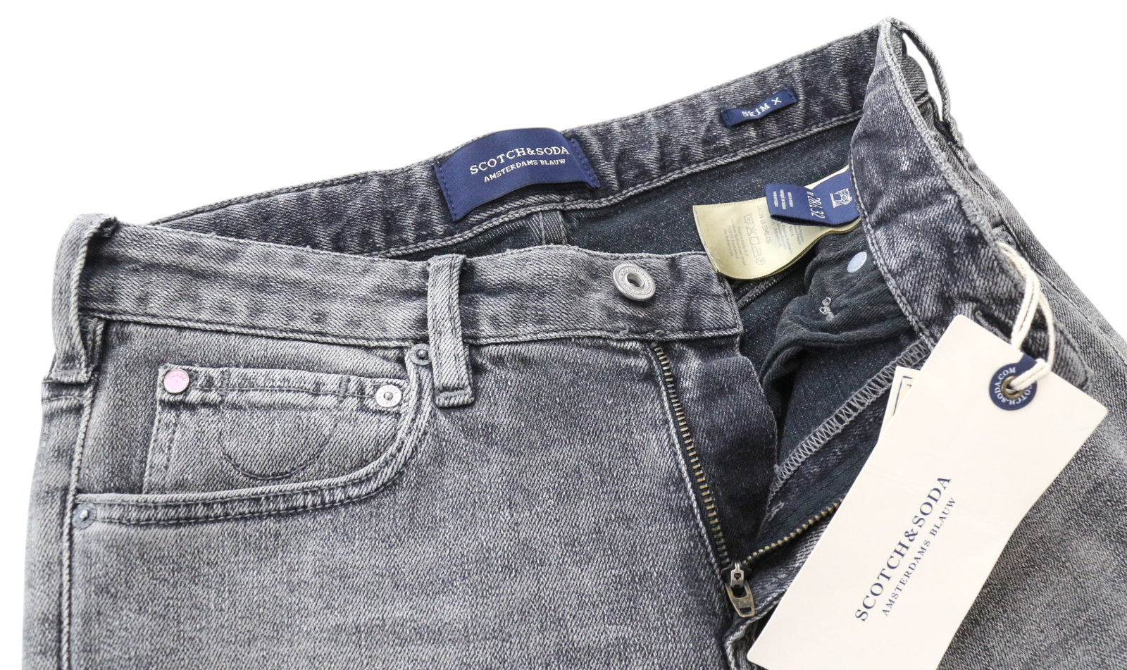 SCOTCH & SODA Skim X Women Jeans W28/L32 Skinny Grey Cotton Stretch Ripped Knee