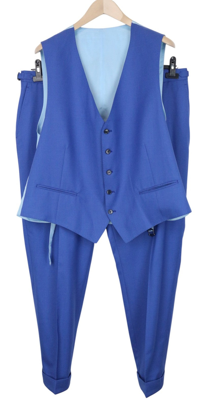 SUITSUPPLY Ferrara Men Suit UK50R Waistcoat Trousers Pure Wool Blue 2 Piece