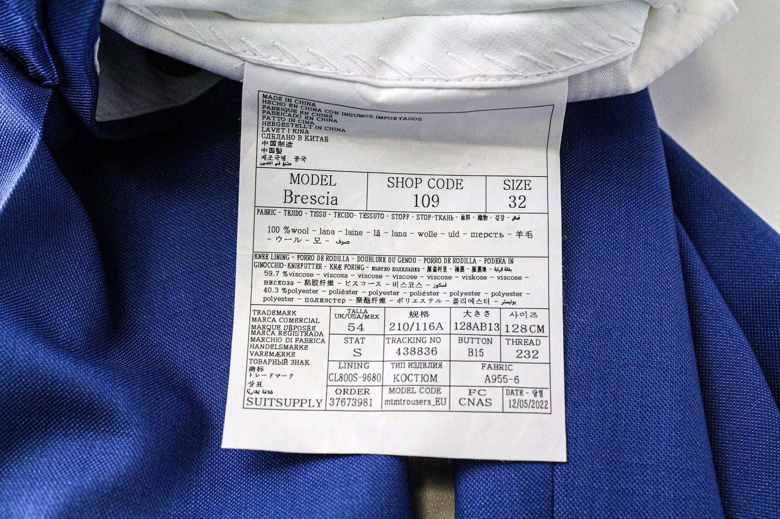 SUITSUPPLY Ferrara Men Suit UK50R Waistcoat Trousers Pure Wool Blue 2 Piece
