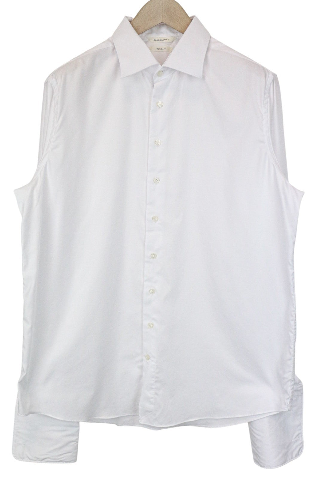 SUITSUPPLY Traveller Men Shirt 43 Slim White Pure Cotton Spread Collar Formal