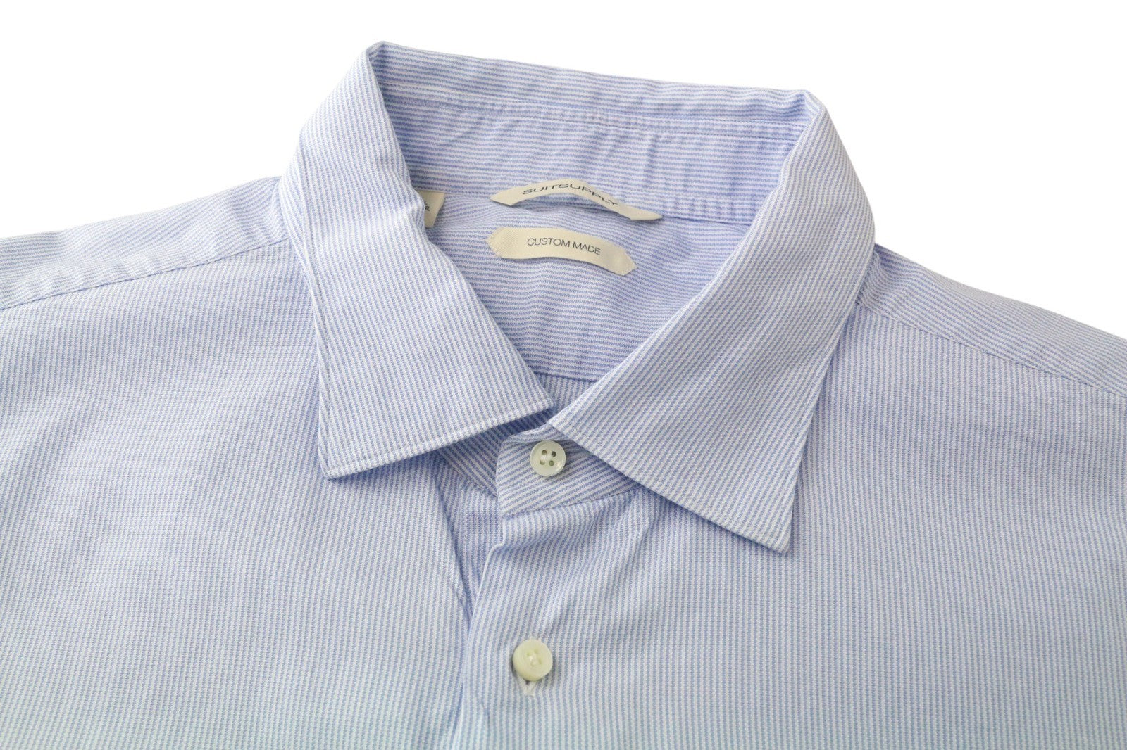 SUITSUPPLY Men Shirt 45L/17 3/4L Slim Blue Pure Cotton Striped Button-Up
