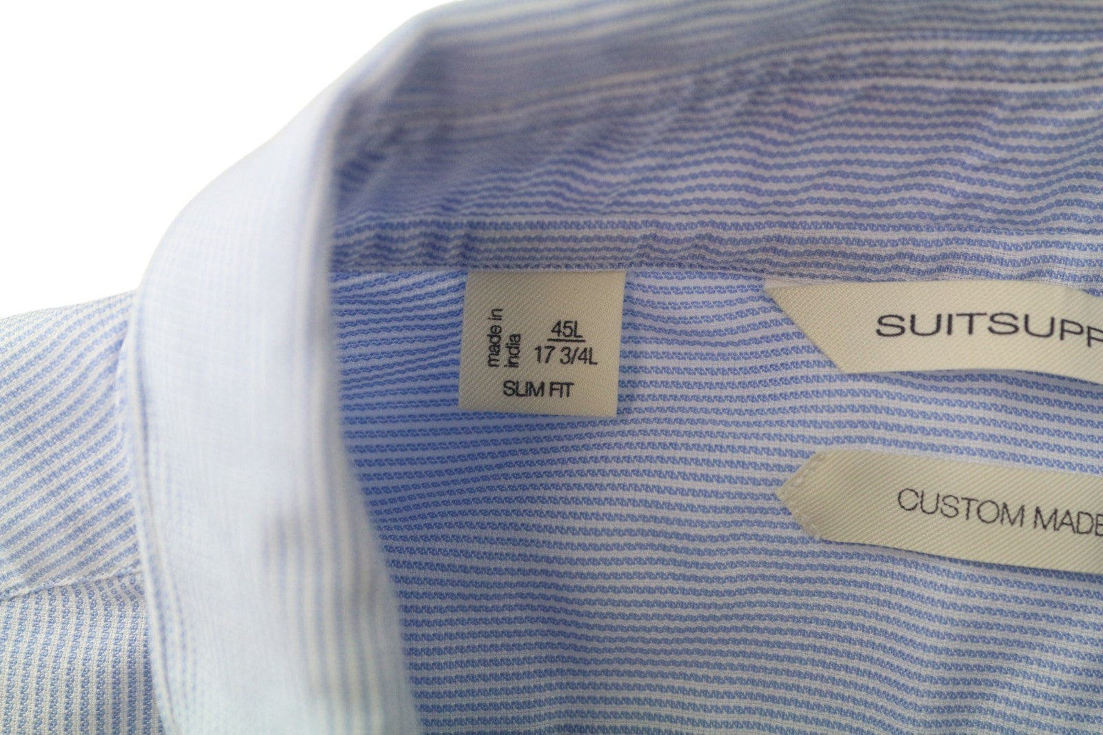 SUITSUPPLY Men Shirt 45L/17 3/4L Slim Blue Pure Cotton Striped Button-Up