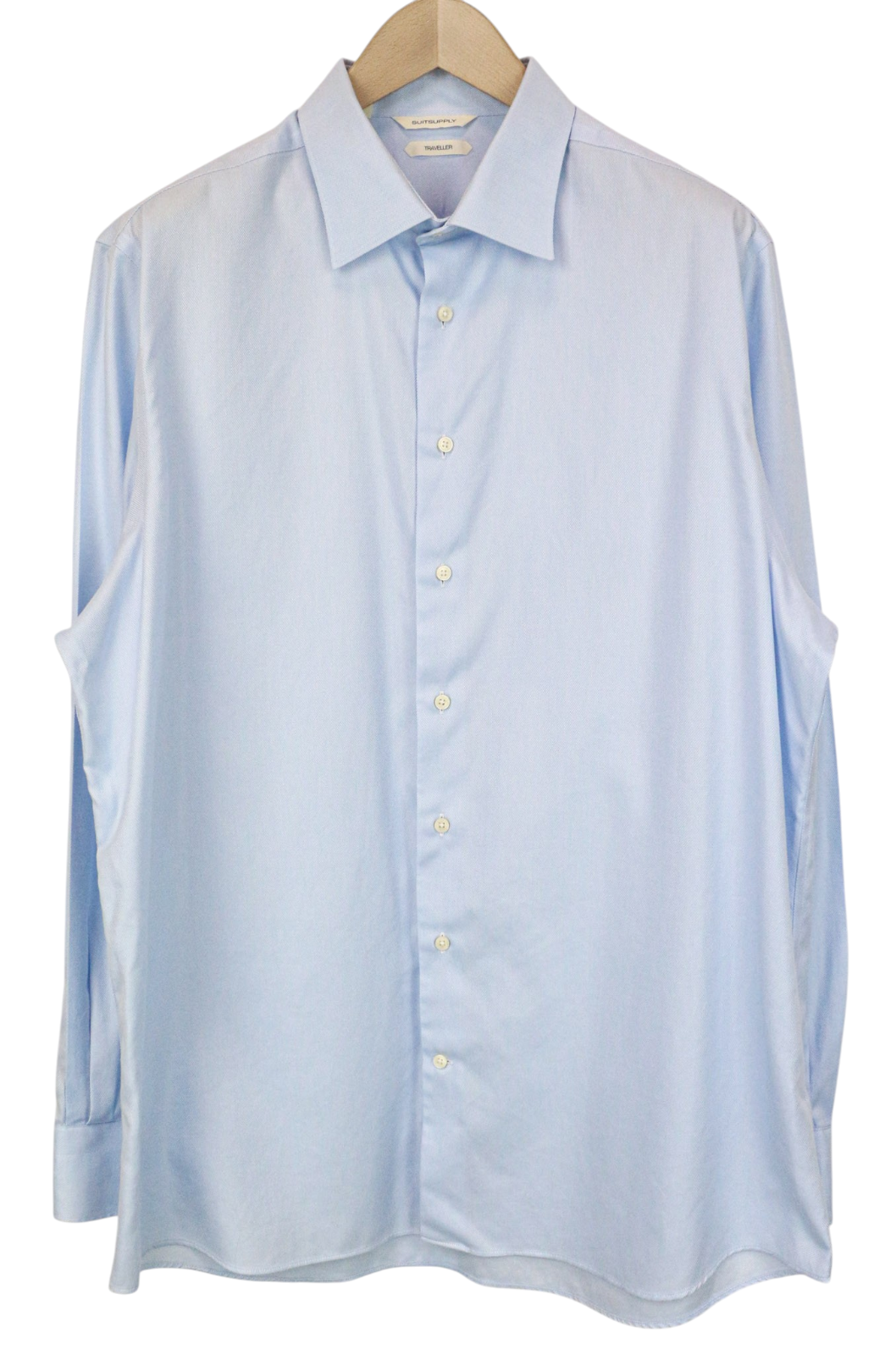 SUITSUPPLY Traveller Men Shirt 45/ 17 3/4 Slim Blue Pure Cotton Button-Up Formal