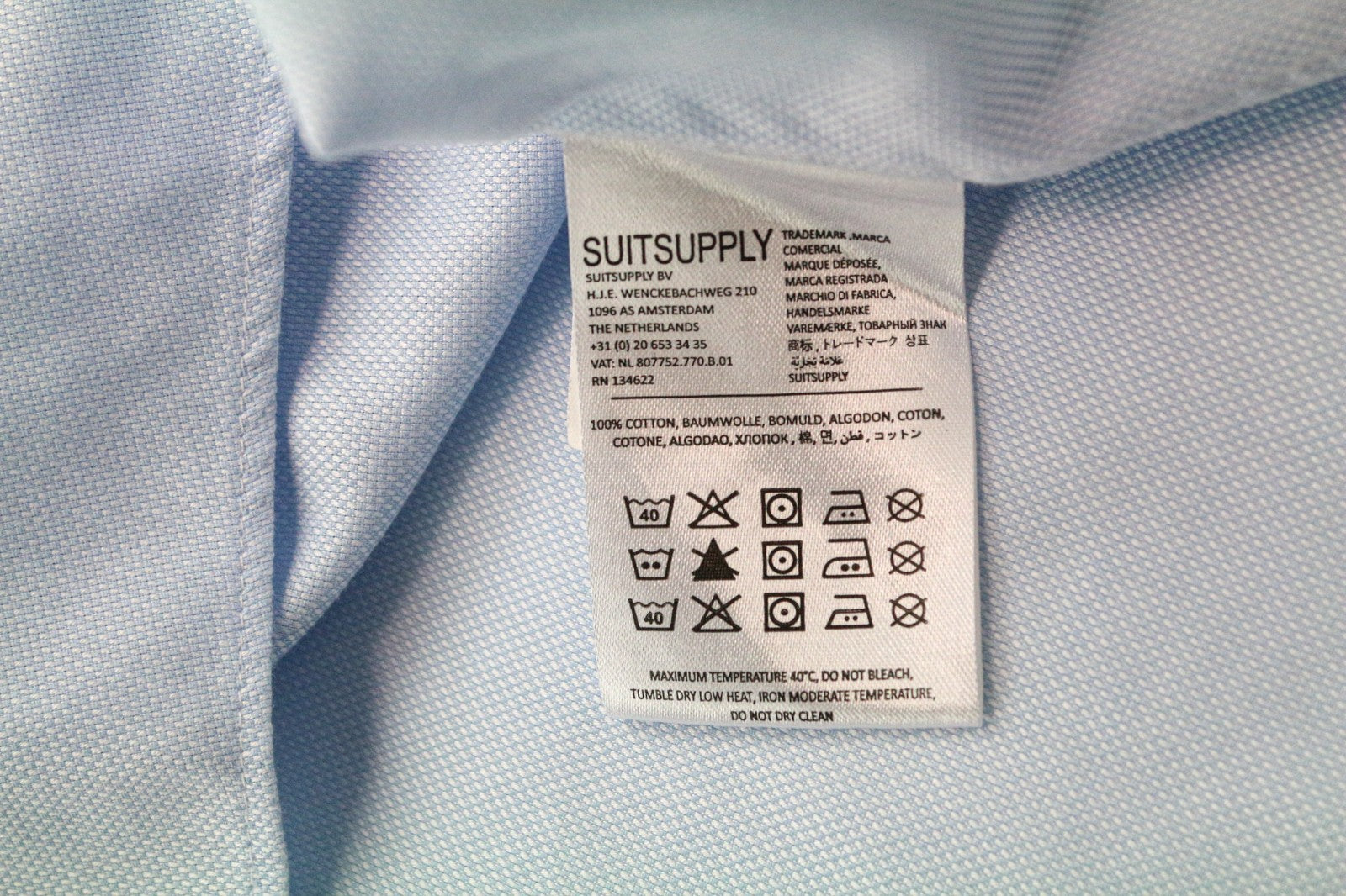 SUITSUPPLY Traveller Men Shirt 45/ 17 3/4 Slim Blue Pure Cotton Button-Up Formal